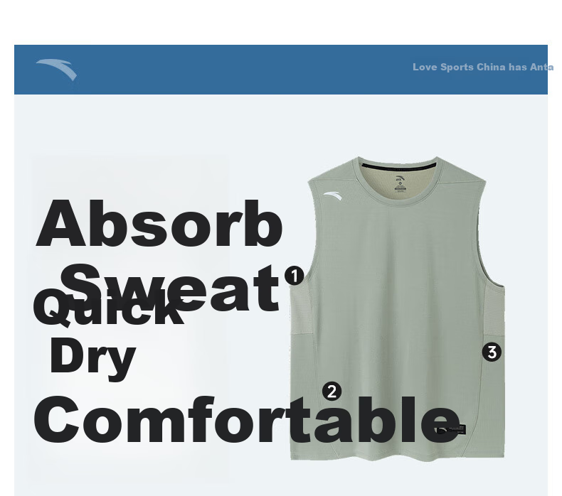 Anta Quick-Dry Vest | Men's Breathable Summer Fitness Sleeveless Basketball Training Tank Top Sports Vest 13