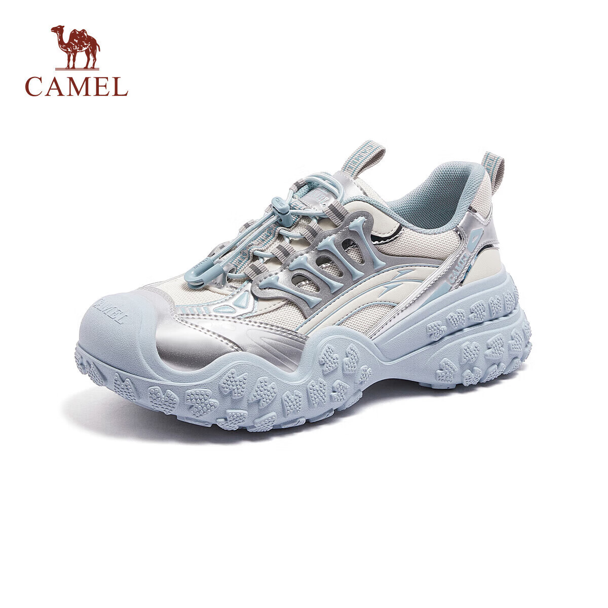 CAMEL Women's Hiking Shoes 2.0 Mecha Edition, Ugly-Cute Shoes, L25A076059, Beige/silver/blue (6cm Double-Layer Sole), Size 37