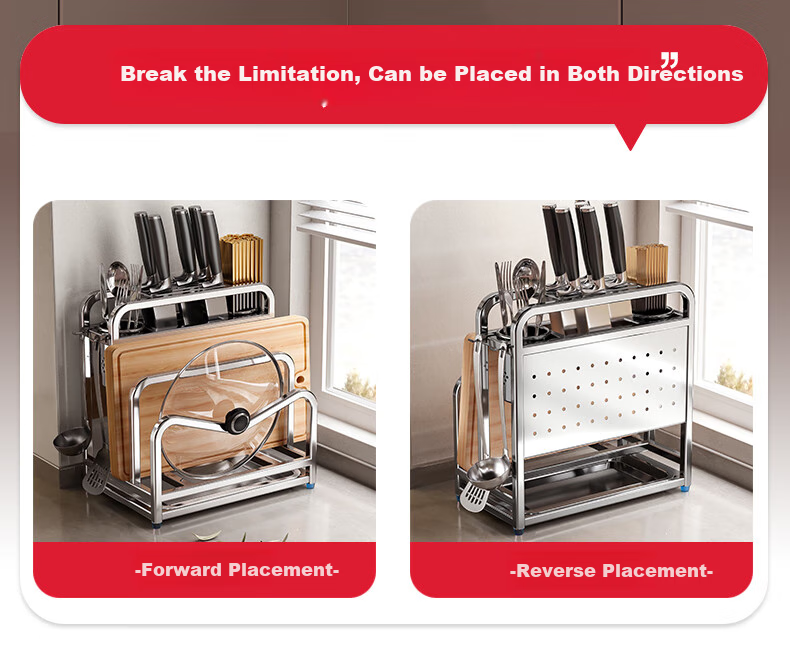 Meichuwuyu Knife Holder, 304 Stainless Steel Kitchen Storage Rack, Knife Block with Cutting Board, Integrated Chopping Board, Knife Storage Rack 19
