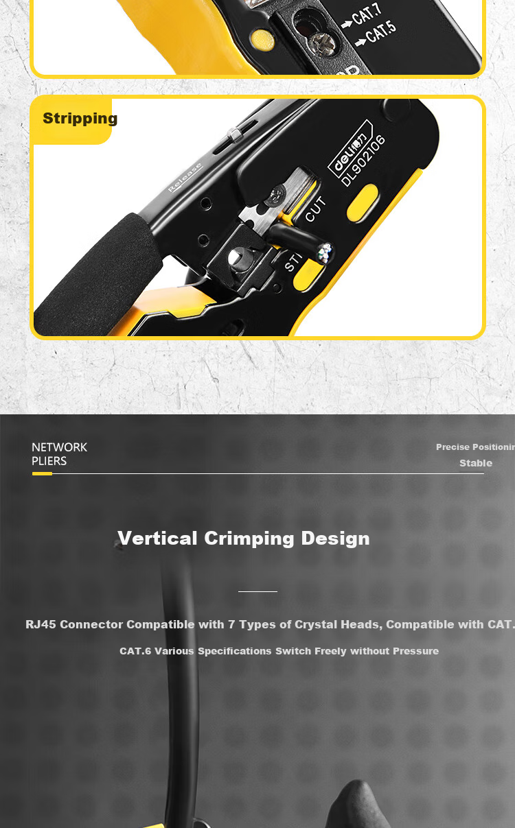 Deli Desktop Network Crimping Tool 6/8p, Multi-Functional Wire Stripper And Crimper, Cat7 RJ45 Connector Crimping Tool for Network And Telephone Cables 3