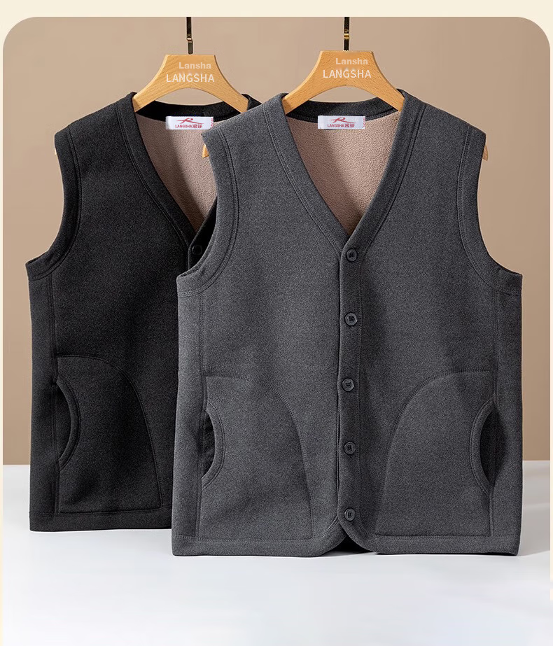 LangSha Middle-Aged And Elderly Thermal Vest for Men, Winter Fleece-Lined Thickened Warm Underwear, Elderly Sleeveless Jacket, Sheepskin Vest 11