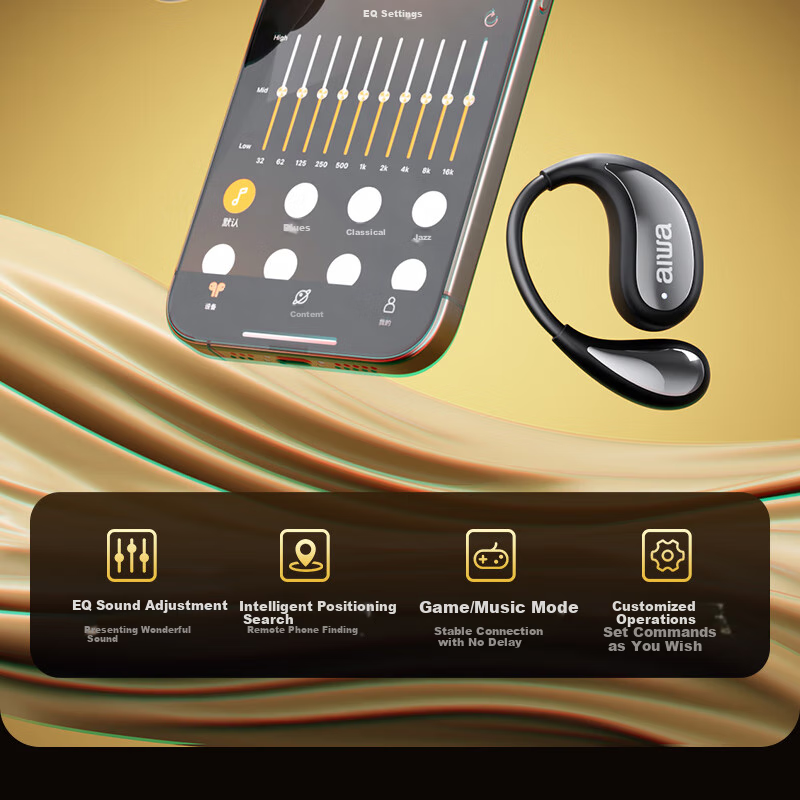 Aiwa AW35 Luxury Leather Texture Bluetooth Ear Hook Open-Ear Sports Running Long Battery Life Headset for Apple Huawei Phones White 26