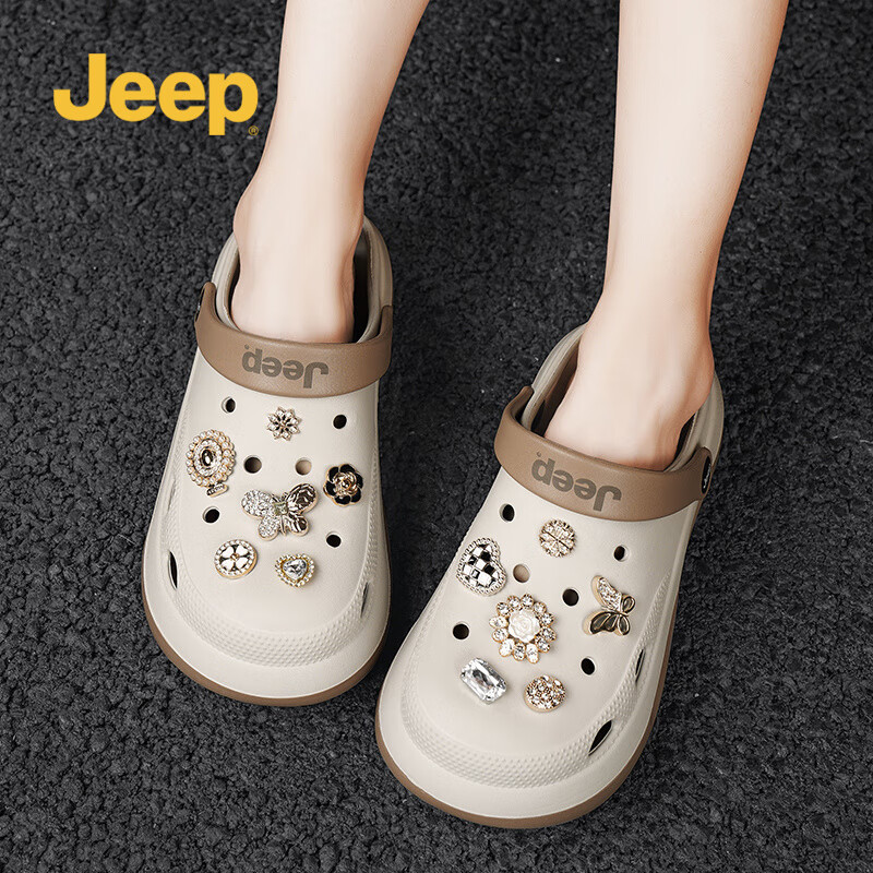JEEP Women's Casual Hole Shoes Sandals Water-Resistant Outdoor Driving Shoes Gray Size 38-39
