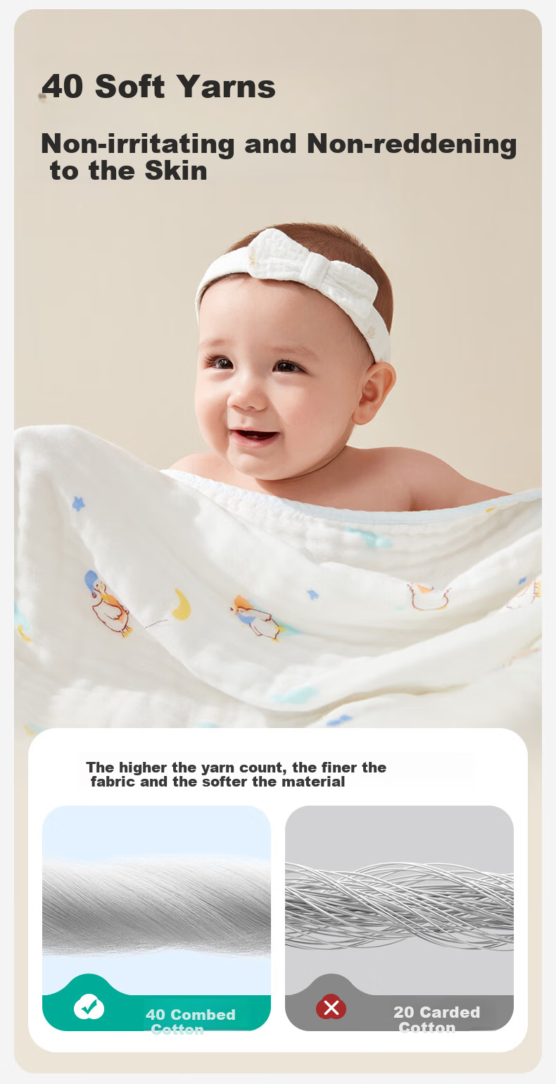 PurCotton Children's Bath Towel, Pure Cotton Gauze Bath Towel, Baby Bath Towel, Antibacterial And Anti-Mite, Healthy Little Duck Design, 95cm × 95cm 9