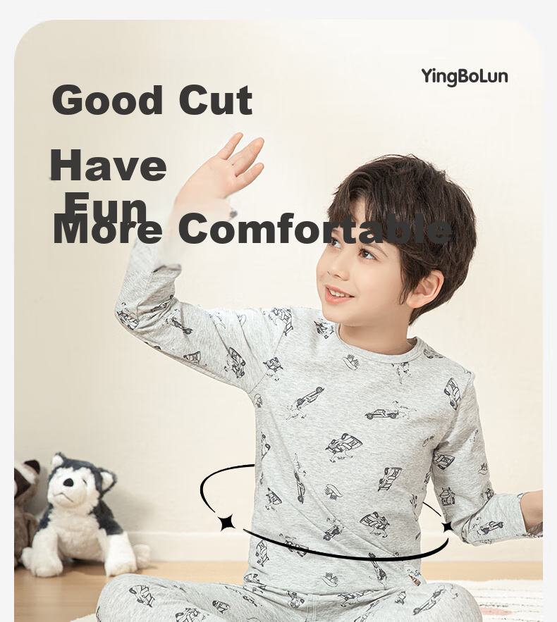 YING BO LUN Pure Cotton Children's Thermal Underwear Autumn And Winter Pajamas Thin School Uniform Essential 81072 Khaki 120 7