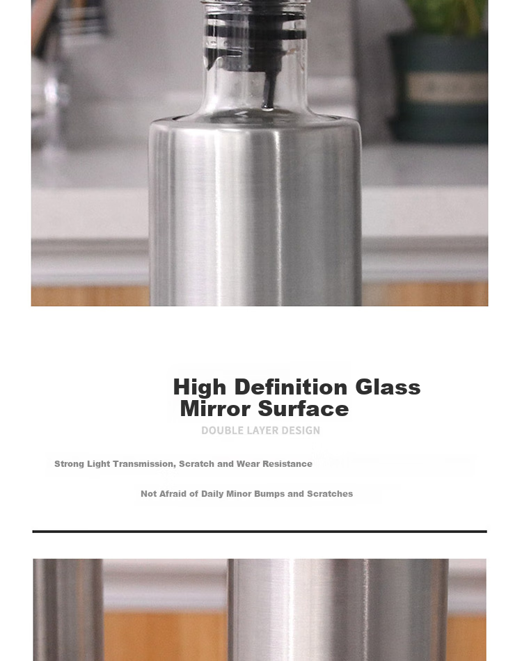 BJ Glass Oil Dispenser Set with Stainless Steel Bottles, 300ml*2, Soy Sauce And Seasoning Bottles, Vinegar Jug, Leak-Proof Oil Pourer, Non-Drip Oil Dispenser 5