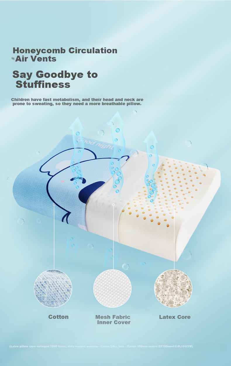 JAGO Thai Natural Latex Pillow, Children's Student Sleeping Cervical Pillow Core, 90% Latex Content, for Ages 6-16 7