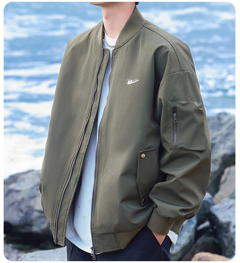 Huili Men's Jacket for Spring And Autumn Outdoor Windbreaker Casual Jacket American-Style Flight Suit Military Green Size L 18