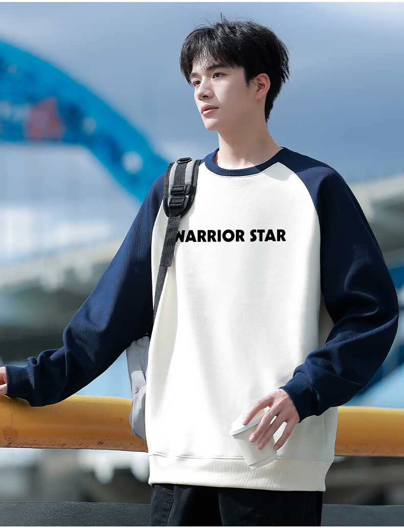 Warrior Sweatshirt for Men, Spring And Autumn Season, Color Block Spliced Round Neck Long Sleeve T-Shirt, Comfortable Retro Base Layer Pullover for Men, 1078 8