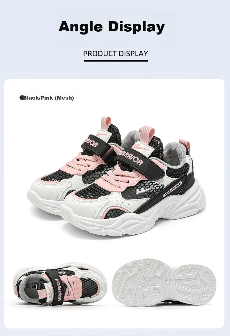 Warrior Girls' Summer Mesh Breathable Dad Sneakers Soft Sole Sports Shoes WZ(CL)-0977-1 Beige/Rose Size 34 6
