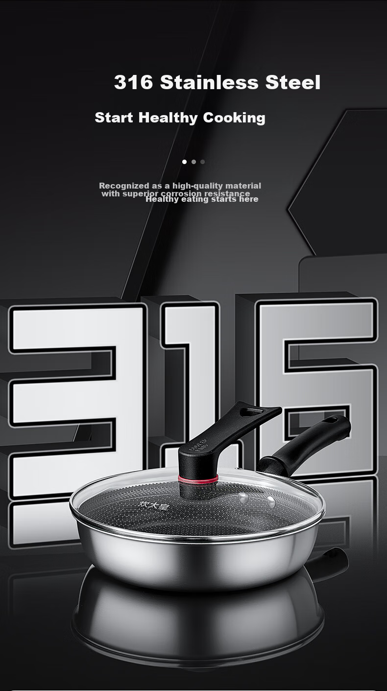 COOKER KING 316 Stainless Steel Flat Bottom Frying Pan 26cm Non-Stick Pan Compatible with Induction Cookers Stir-Frying Pan Steak Pa 3