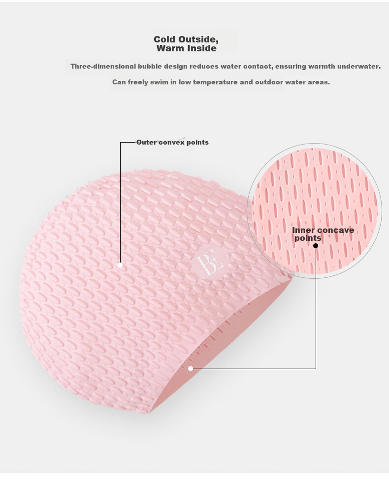 BALNEAIRE High-End Extra-Large Fashionable Bubble Swim Cap, Ultra-Elastic Waterproof Ear Protection, Large Swimming Pool Swim Cap, Ice Cream Pink 3