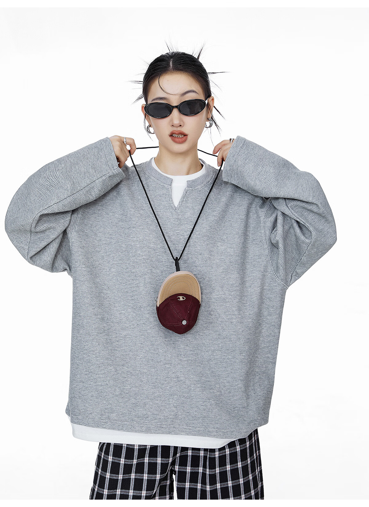 ICH MODE Women's Pullover Sweatshirt American Waffle Long Sleeve T-Shirt Autumn Winter Loose Casual Henley Neck Top Gray L 1