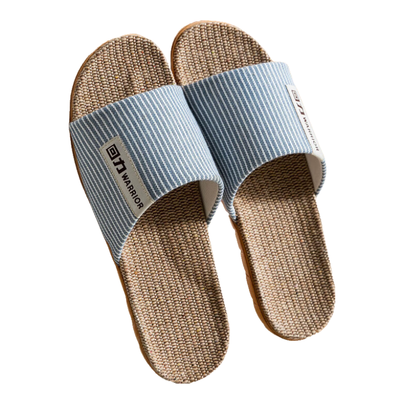 Warrior Linen Men's Indoor Non-Slip Odorless Silent Soft Sole Floor Slippers 0031 Blue