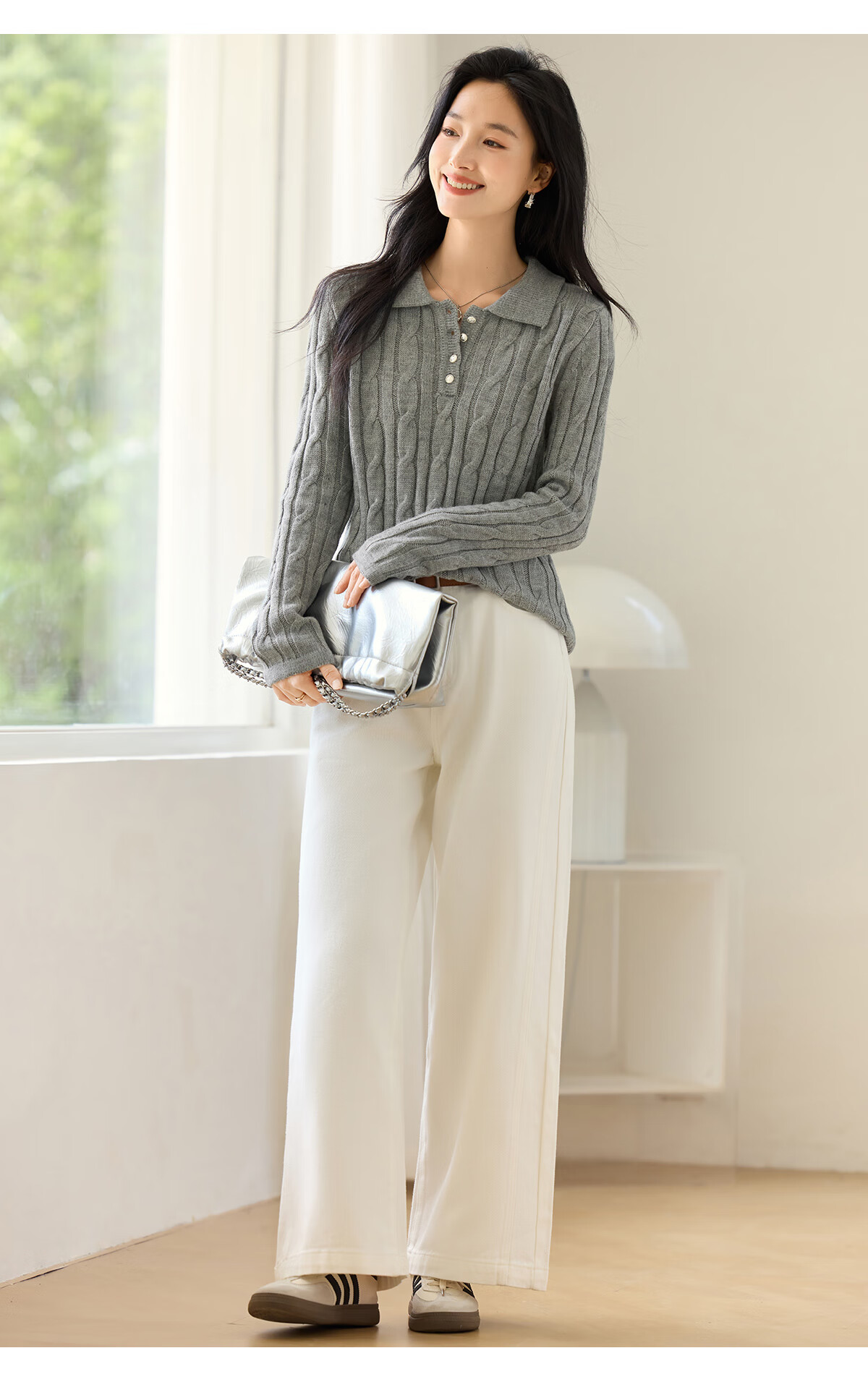 Chushen Spring Autumn Women's Classic Polo Cable Knit Fashion Versatile Sweater S53Z078 8