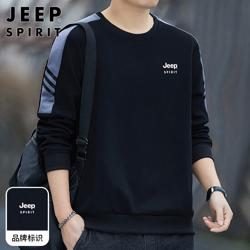 JEEP SPIRIT Men's Sweatshirt Jacket, Long-Sleeve T-Shirt, Men's Clothing for Autumn And Winter, Round Neck Top, High-End Casual Base Layer