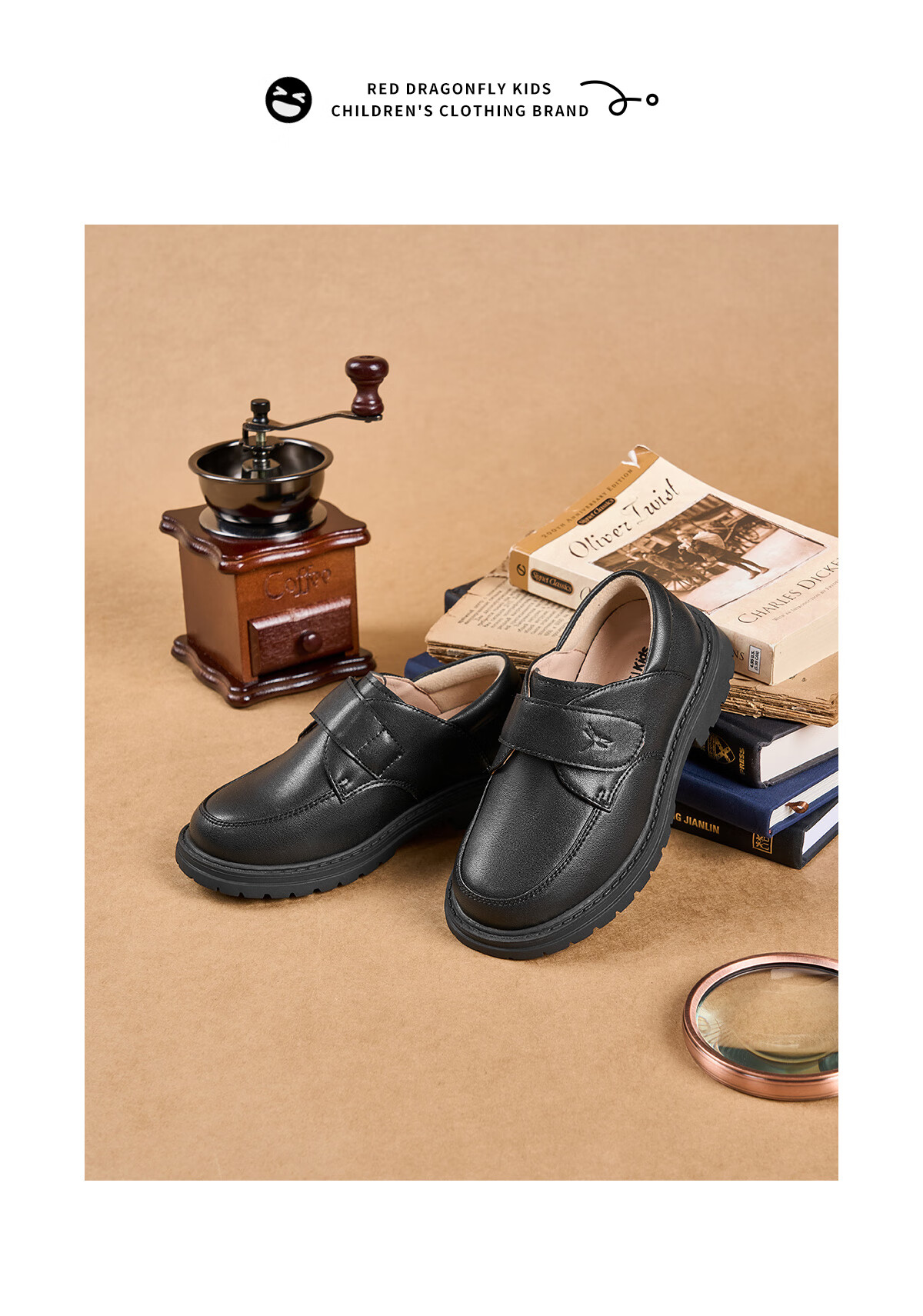 RED DRAGONFLY Children's Autumn Shoes, Boys' Flats, Soft-Soled Youth Leather Shoes, British Style, Q53AD004, Black, Size 37 5