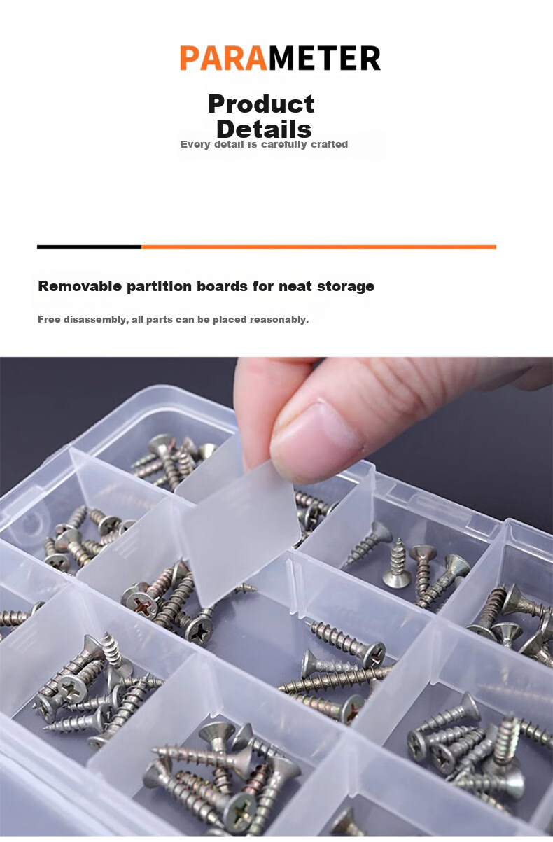 Chaoji Jia Pin Multi-Compartment Storage Box, Transparent with Lid, Divided Plastic Container for Screws And Accessories, Tool Organizer, Sorting Box 8