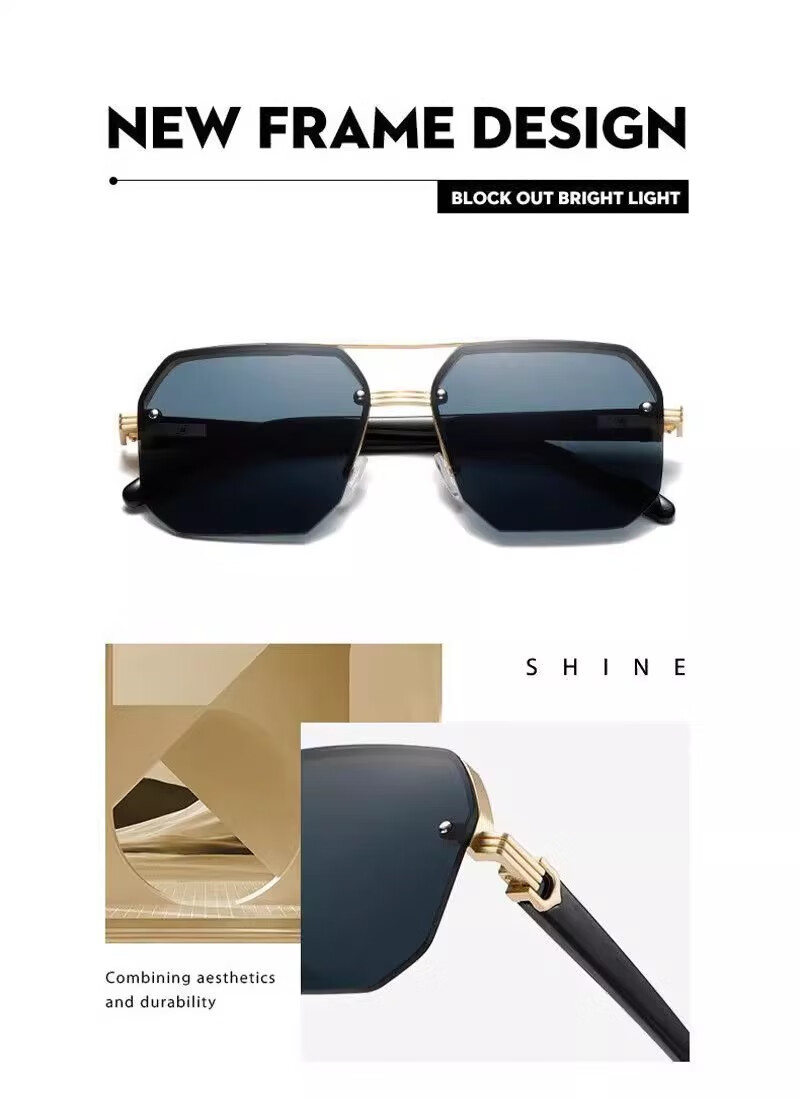 Feidler Semi-Rimless Unisex Retro Double Bridge Metal Square Fashion Trendy Driving UV Protection Sunglasses 1