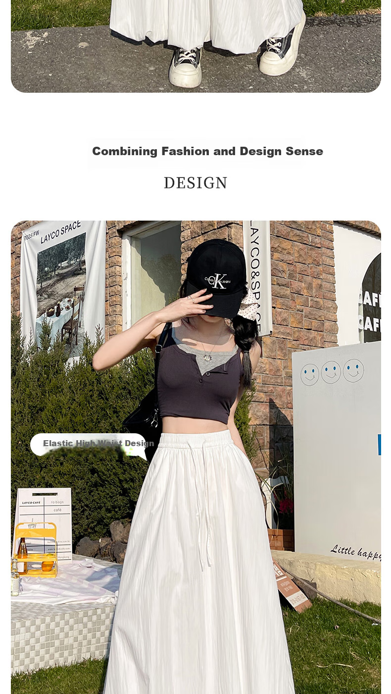 BOPRUIEY A-Line Skirt with Elastic Waist, Spring And Summer Long Flared Skirt for Women, Casual White Midi Skirt for Vacatio 4