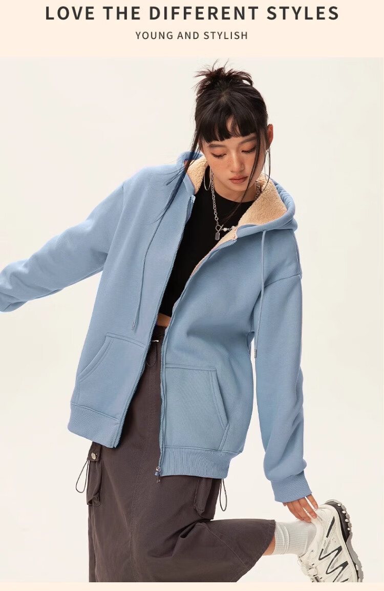 Urban Beauty Fleece-Lined Women's Hoodie 2025 New Winter Loose Plus Size Cardigan Warm Casual Jacket 8