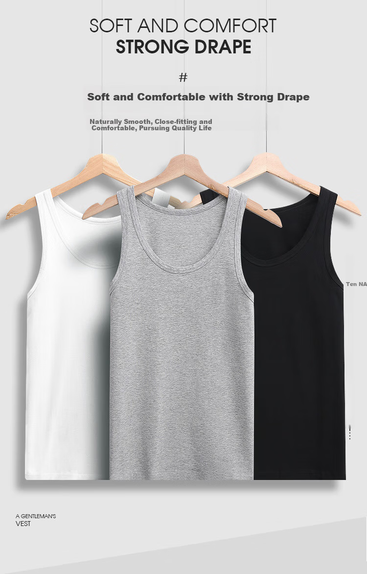 Hengyuanxiang Men's Cotton Casual Sports Slim-Fit Sleeveless Undershirt Vest, 2-Pack, Black + Gray 5