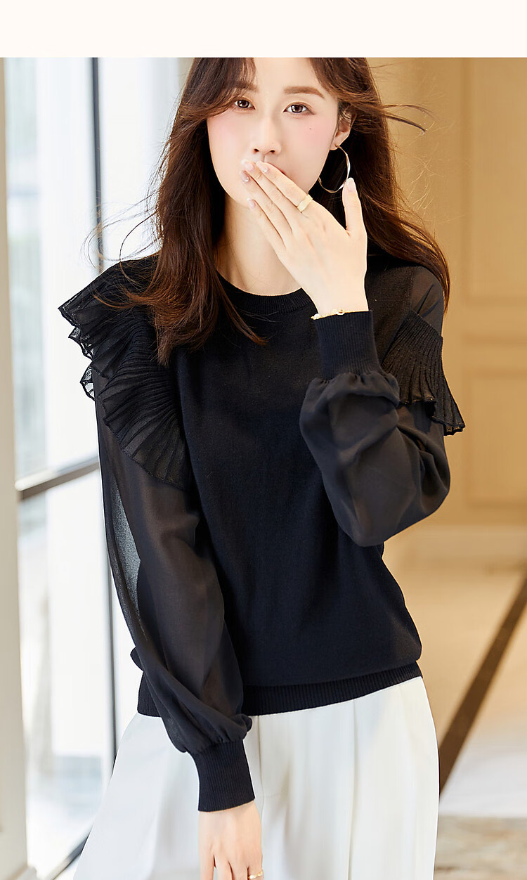 Dme [Containing Fluffy Wool] Spring And Autumn Stylish Spliced Sweater, Concealing Body Shape, Slimming Effect, Elegant Knitted Sweater for Women with High-End Feel 33