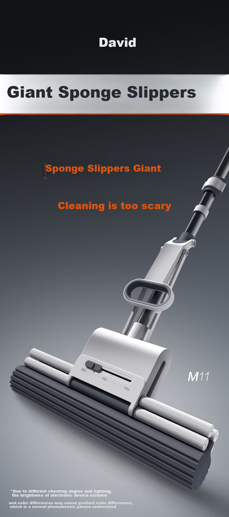 Dawei Sponge Mop, 33cm Rubber Cotton Head, 127cm Long Handle, 2 Heads, M11 Roller Type, Household All-In No Hand Washing Required 1