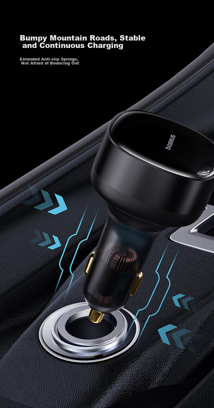 Baseus Car Charger And Cigarette Lighter Dual-Port Super Fast Charging Car Charger, Type-C with Built-In Cable, 60W 13