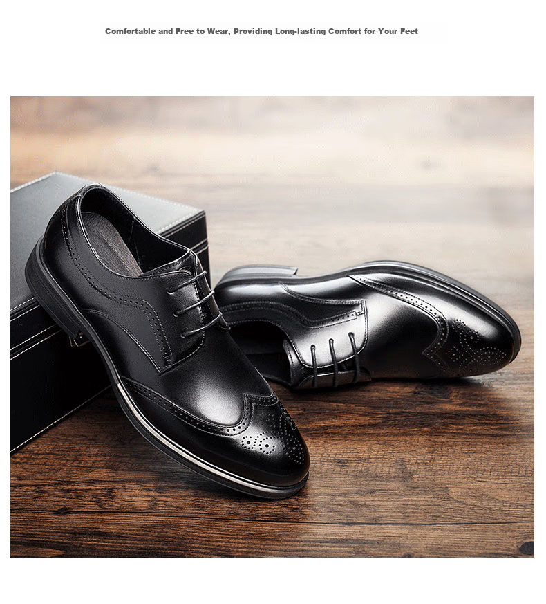 LAORENTOU Men's Leather Shoes, Spring And Autumn Brogue Carved Leather Shoes, British Style Breathable Formal Wedding Shoes, A50237, Brown, Size 39 4