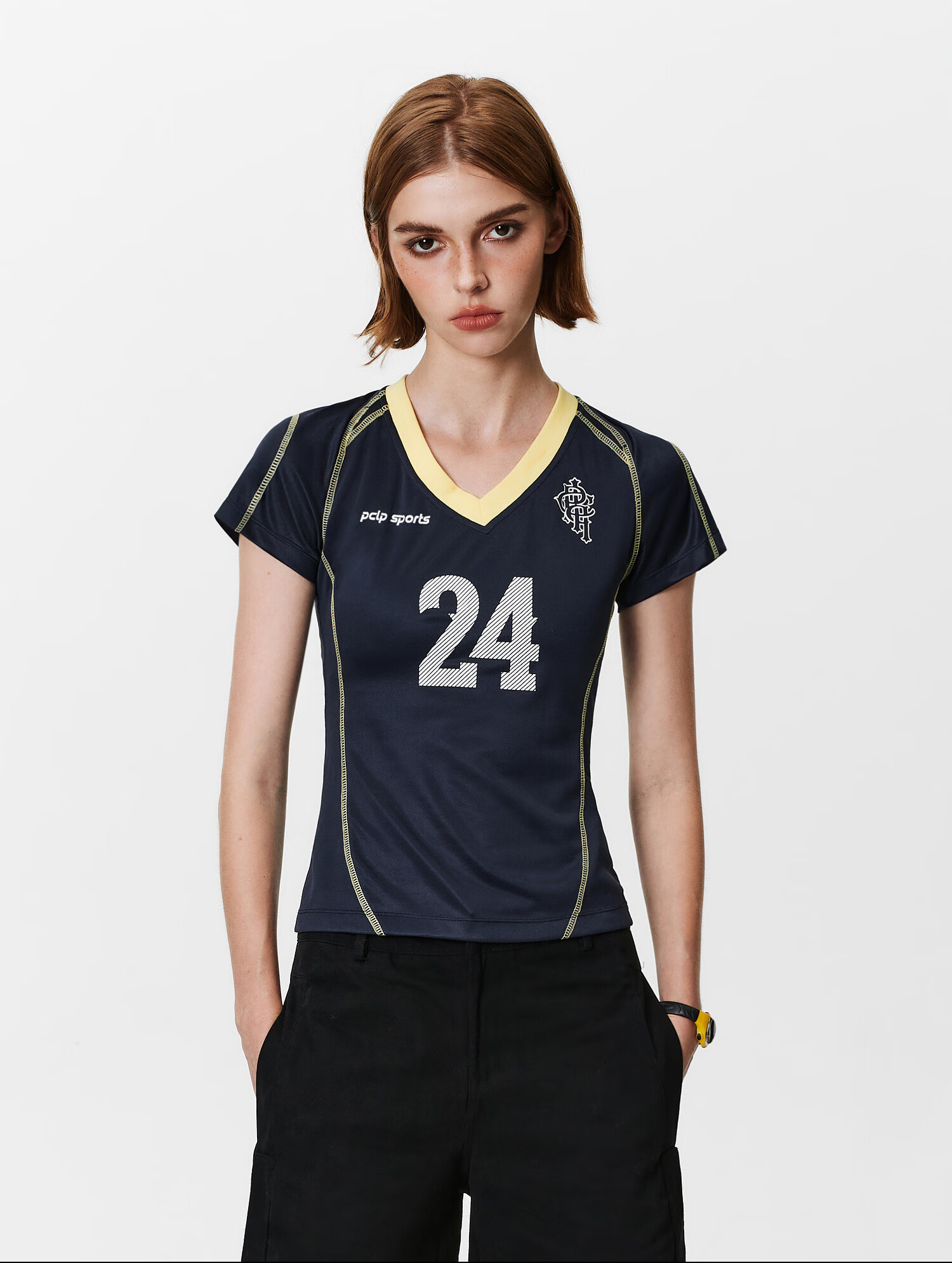 PCLP V-Neck Digital Football Short Sleeve Summer Slim Fit American Sports T-Shirt for Women Blue S 8