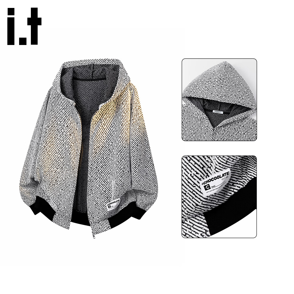:CHOCOOLATE IT Streetwear Men's Hoodie Autumn New Striped High Street Casual Jacket White XL