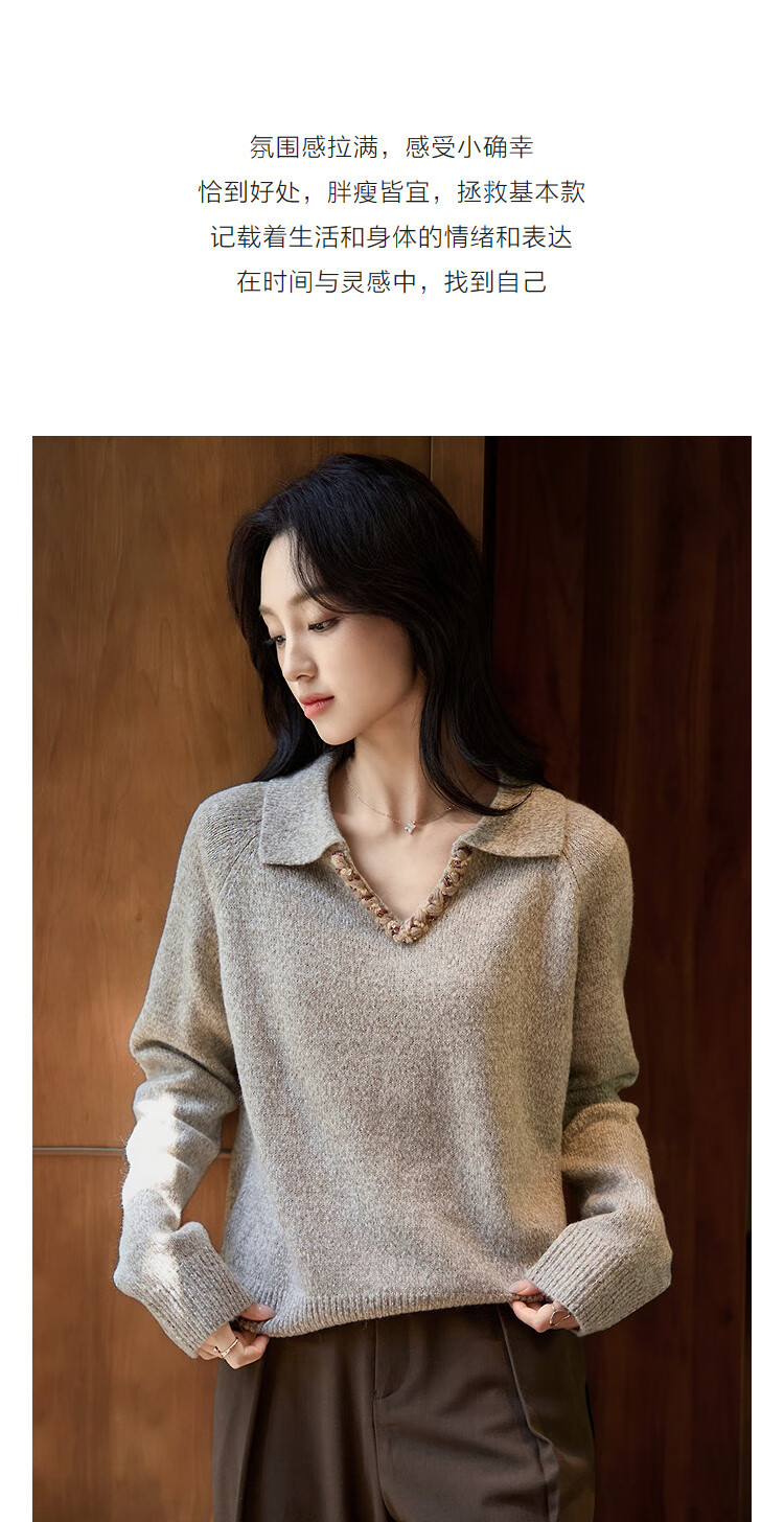 Demana Smart Slow Life Winter Colorblock Ribbon V-Neck Knit Sweater for Petite Women 2
