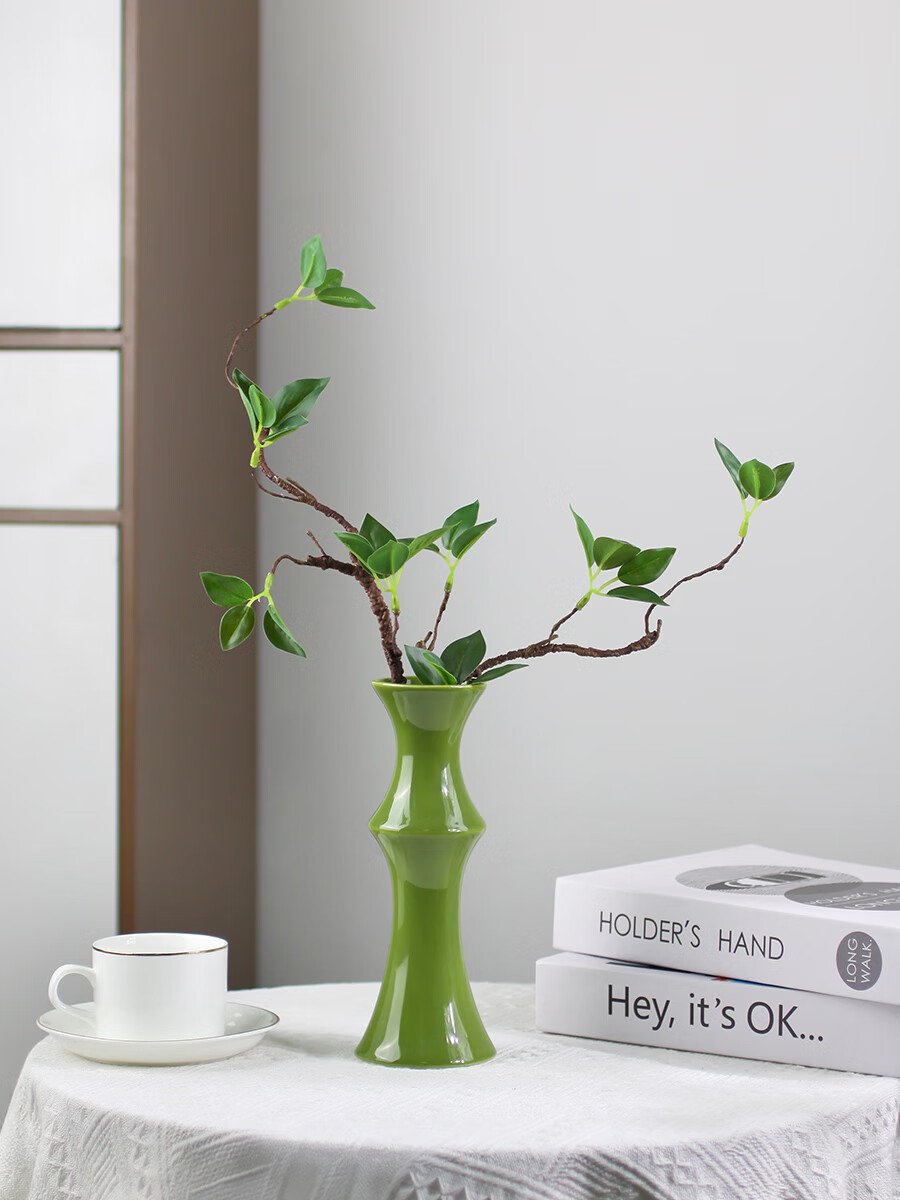 Qiju Yaji Artificial Green Bud Branches Chinese Zen Style Homestay Tea Room Green Leaf Flower Arrangement Decoration INS Style Set of 2 20399 4