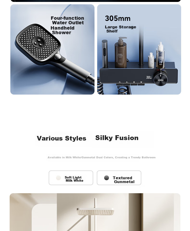 SSWW Bathroom Shower Head, Smart Piano Shower Head, Complete Set, Integrated Full Copper Pressure-Increasing Shower Device, TS9 4