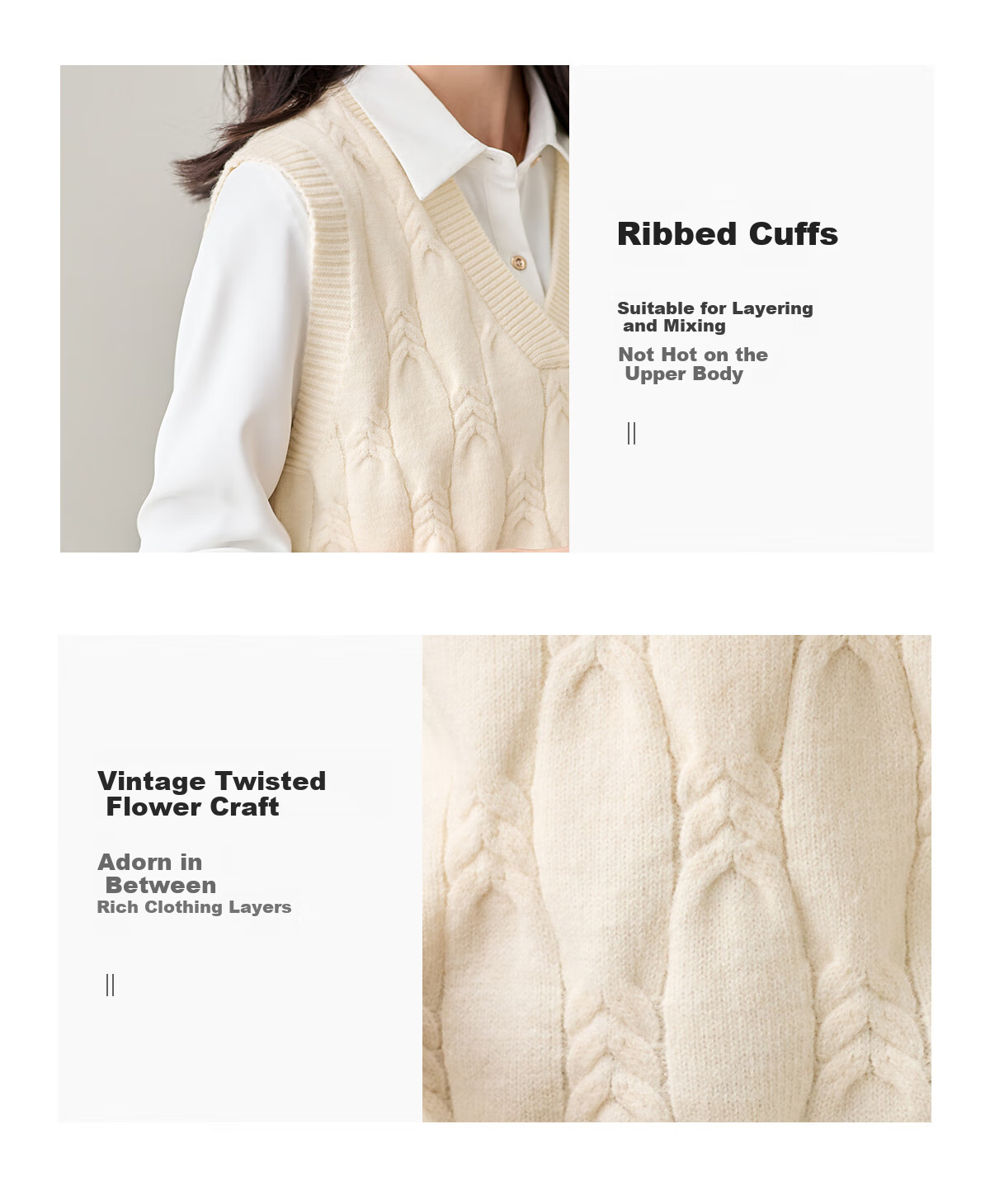 Chushen Women's Fashion V-Neck Layered Knitwear Versatile Solid Color Knit Vest Sweater S143Z5001 5