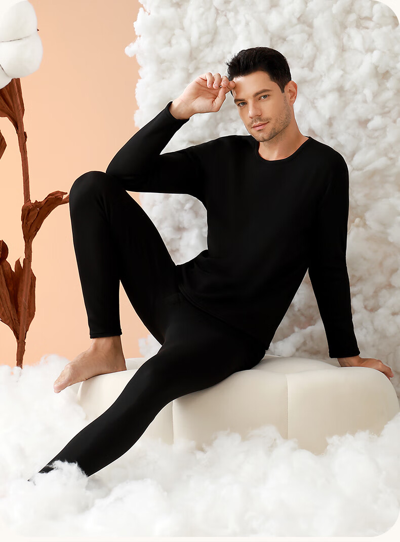 LangSha Thermal Underwear Men's Set, Fleece-Lined Thickened Autumn Winter Cashmere Anti-Static Large Size Antibacterial Thermal Top And Bottom 12