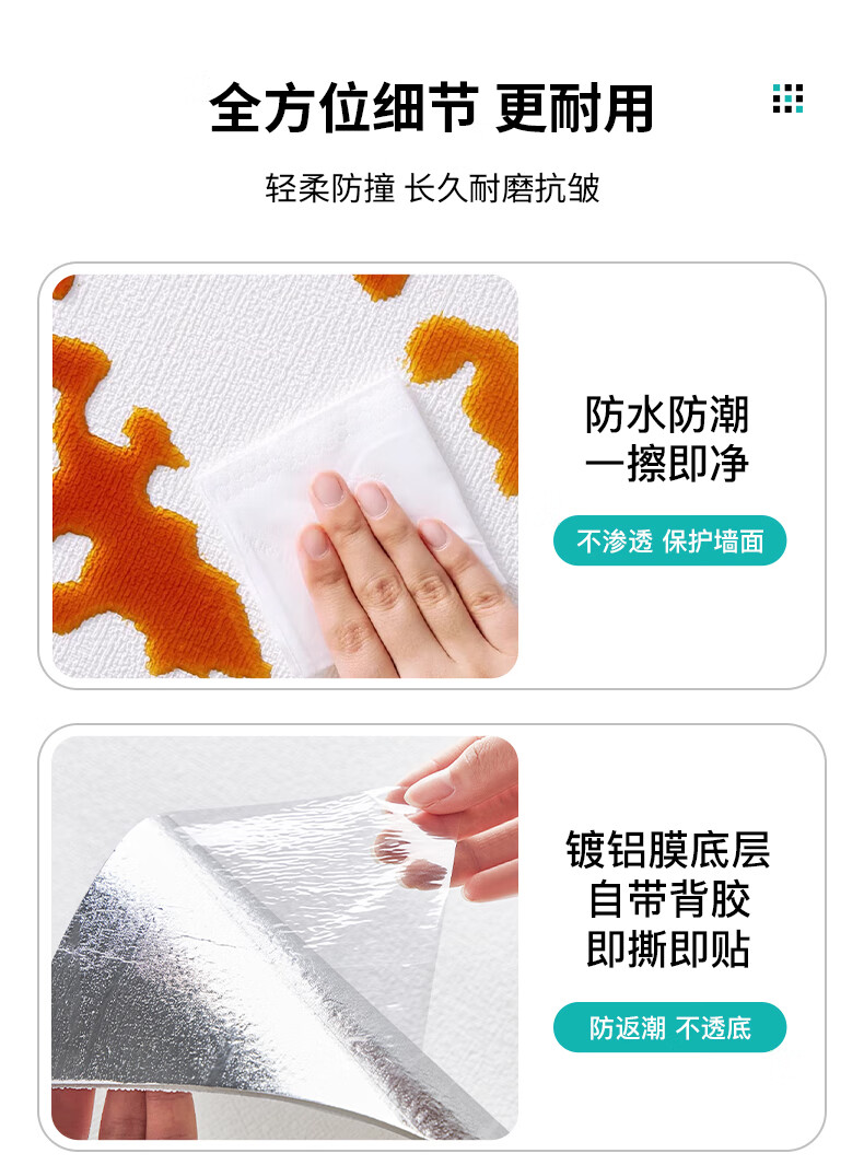 Cuttlefish Self-Adhesive Wall Sticker Thickened Linen Texture 0.5*10m Light Gray Bedroom Wall Border Living Room Background Waterproof Moisture-Proof 1