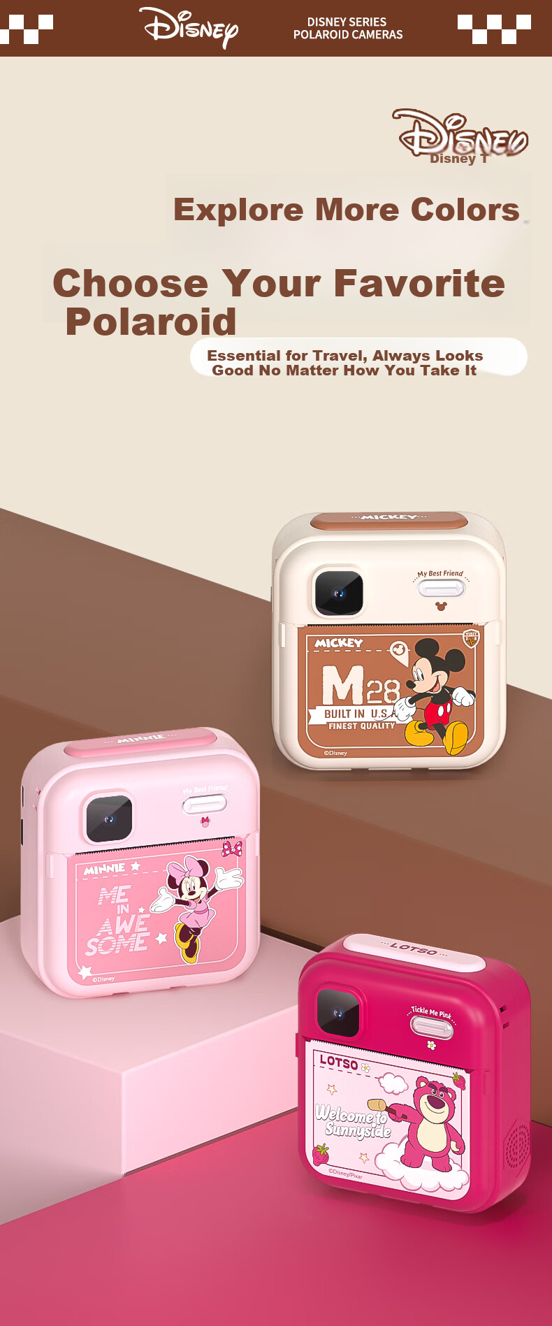 Disney Colorful Instant Camera for Children, Print Directly, Photo Toy, Birthday Gift for Boys And Girls, PC02 Minnie 13