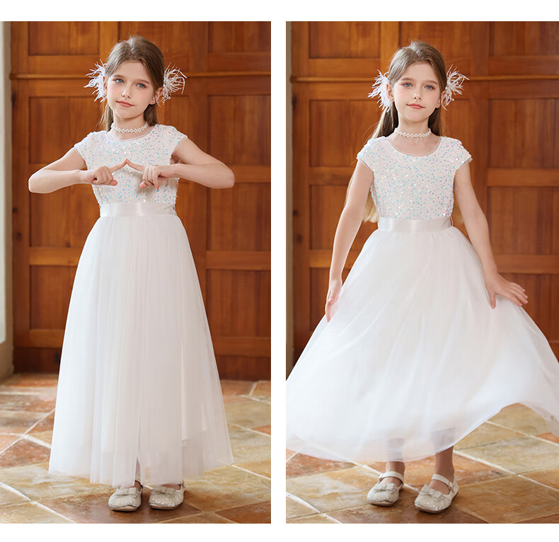 Yinuofang Women's Evening Dress Long Gown Princess Tulle Dress Host White Evening Dress Piano Performance Dance Costume 5