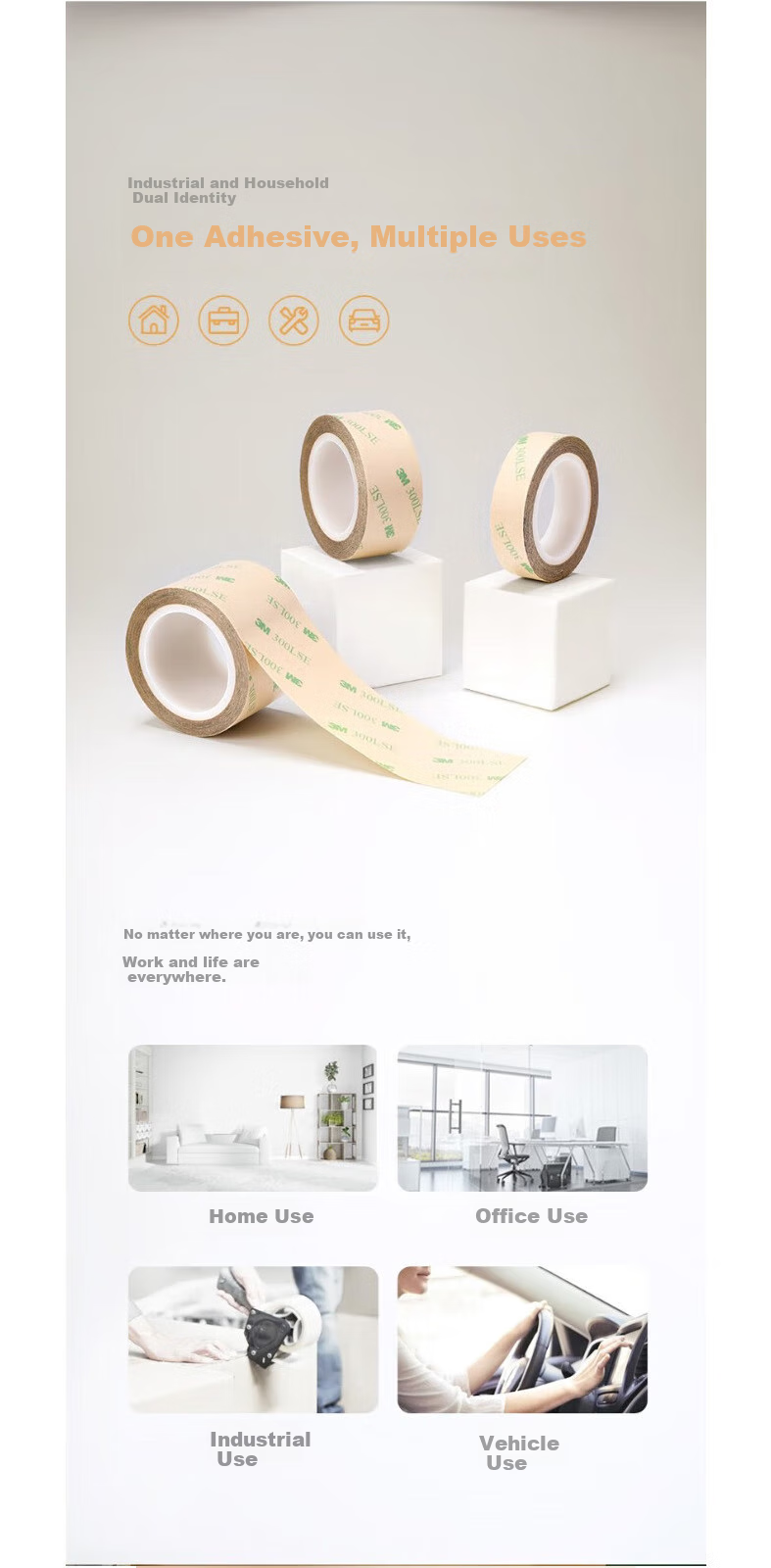 3M Double-Sided Tape for Office And Home Use, Spring Festival Couplets Wedding Decoration Thin Strong Adhesive Metal Plastic Thin Heat-Resistant 93015LE Width 35mm Length 9m Thickness 0.15mm 5