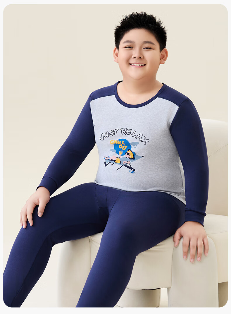 LangSha Boys' Plus Size Thermal Underwear Set Autumn Cotton Long Johns for Big Boys and Teenagers 25