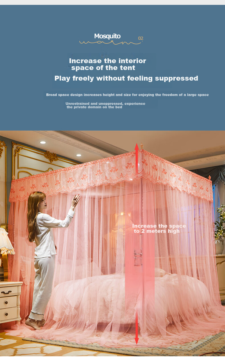 Grace Floor-Standing Palace-Style Mosquito Net for Home Bedroom, Three-Door Full Coverage Dust-Proof Anti-Mosquito Screen, Jade Color, 1.8*2 Meters 9