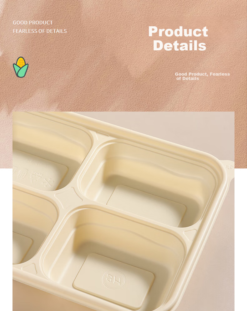 Baijie Corn Starch Disposable Food Containers, Biodegradable Microwave-Safe Lunch Boxes with Lids, Takeout Meal Boxes, 4 Compartments * 20 Sets 8