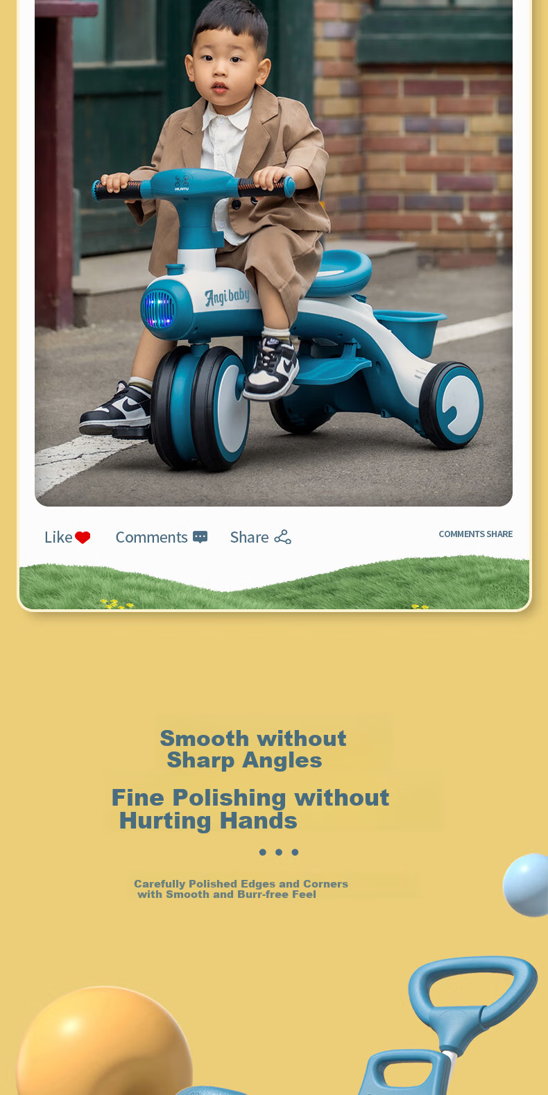 ANGI BABY Children's Tricycle Balance Bike for Ages 1-6, Stroller Essential, Multifunctional Lightweight Pushchair, Baby Gift 5
