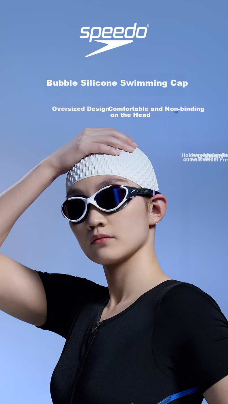 Speedo Bubble Swim Cap, Low Temperature Warmth Comfortable Non-Binding Waterproof Hair Protection Silicone Swim Cap, Blue 1