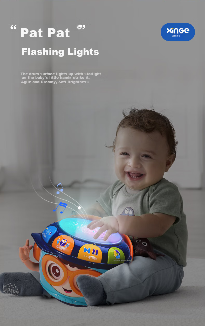 Xinge Baby Hand Drum, Early Education, Winking Roly-Poly, Chewable Music, for 0-1 Year Old Newborns, Girls' Birthday Gift 5