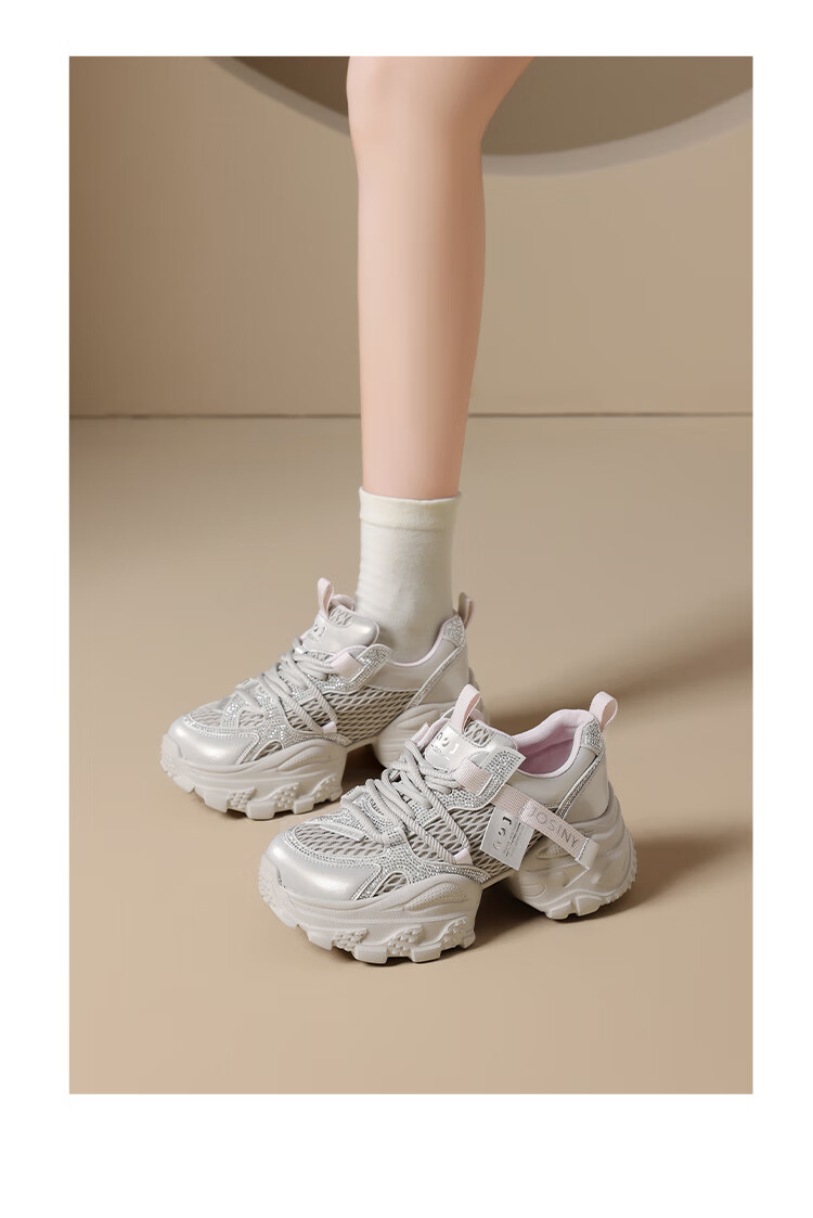 Zhuoshini Women's Thick Sole Dad Sneakers 2025 New Autumn Slimming Sports Casual Shoes Height Increasing Silver Size 39 7