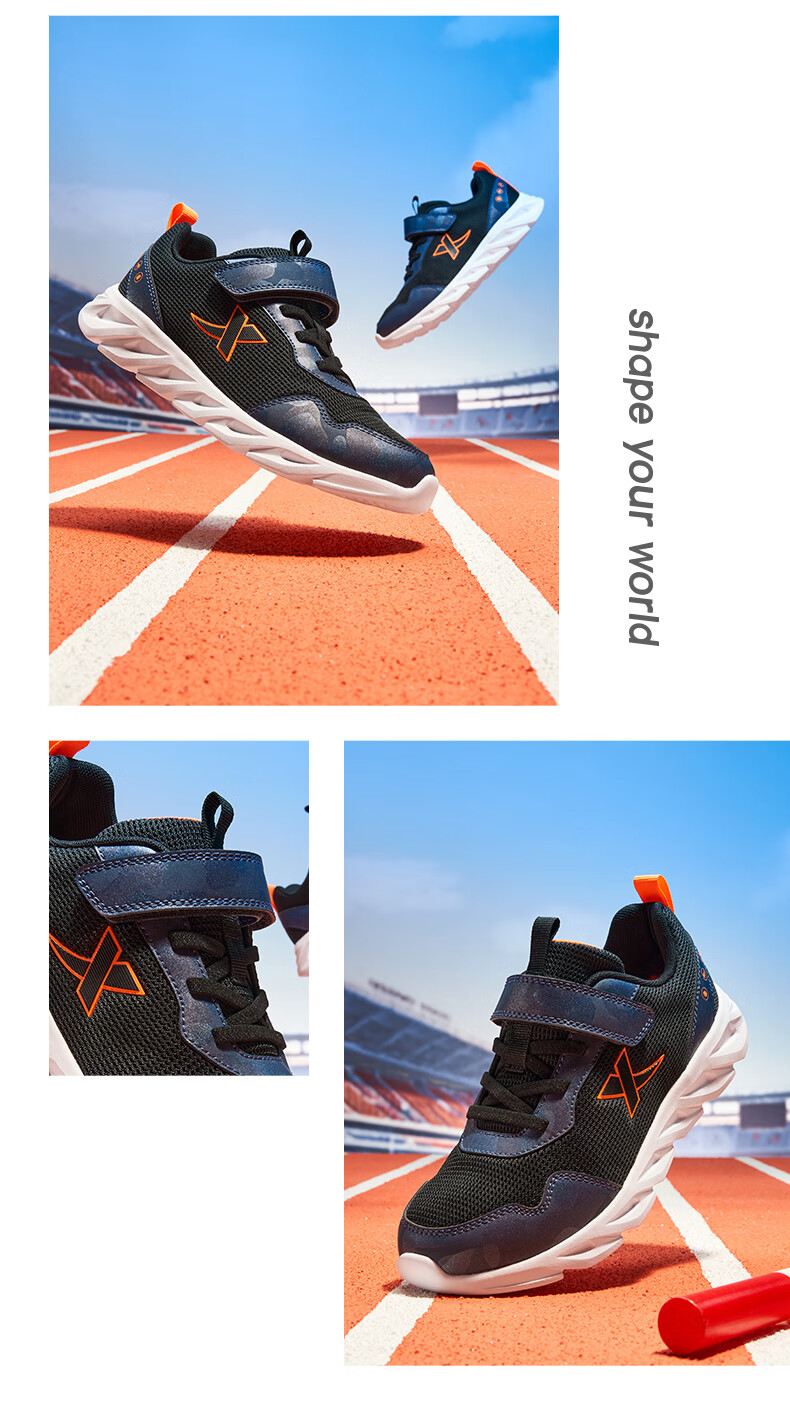 XTEP Kids Basic Sports Shoes Student Campus Versatile Velcro Running Shoes Black/XTEP White Size 35 8