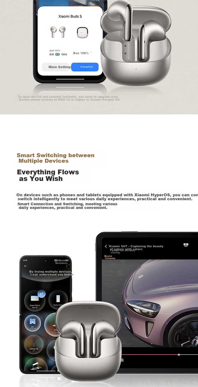 MI Buds 5 [Lei Jun's Choice] Noise-Cancelling Earphones Semi In-Ear Bluetooth Headphones Compatible with Android And Apple Phones (Snow White) 14